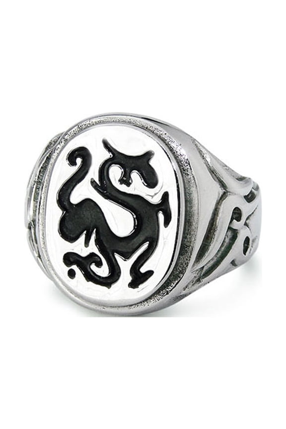 Stainless Steel Flat Top Dragon Biker Style Ring