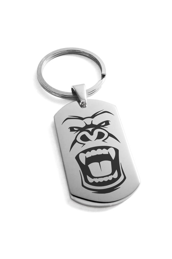 Stainless Steel Formidable Kong Gorilla Engraved Dog Tag Biker Style Keychain