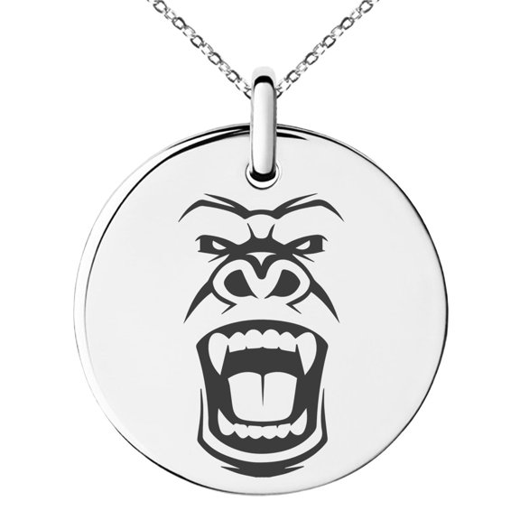 Tioneer Stainless Steel Formidable Kong Gorilla Engraved Small Medallion Pendant Necklace