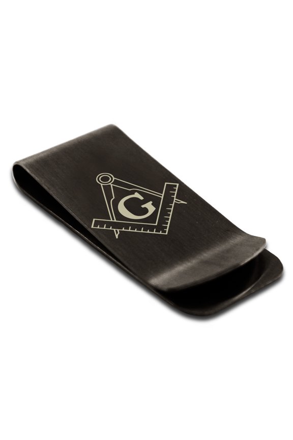 Stainless Steel Freemasons Masonic Compass Engraved Money Clip Holder