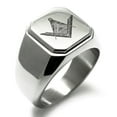 thumbnail image 1 of Tioneer Stainless Steel Freemasons Masonic Eye of Providence Engraved Square Flat Top Biker Style Polished Signet Ring, 1 of 1