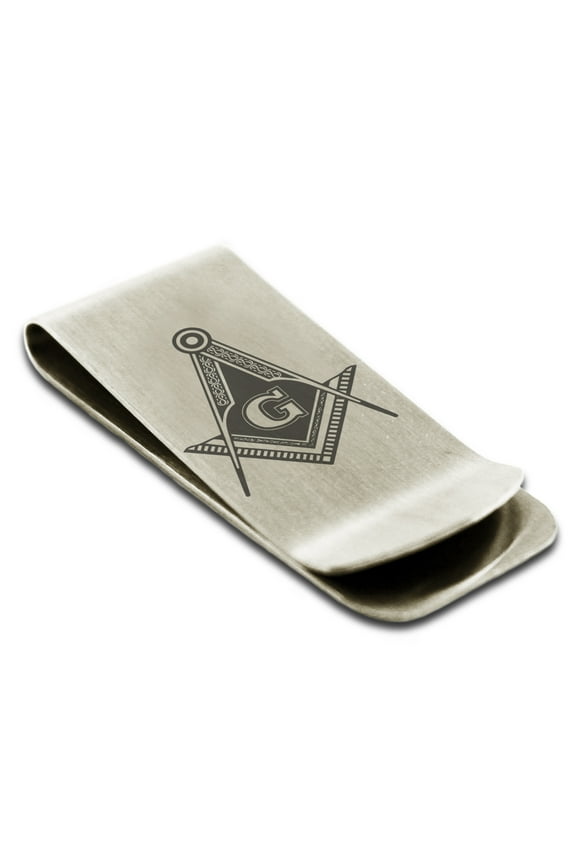 Stainless Steel Freemasons Masonic Royal Compass Engraved Money Clip Credit Card Holder