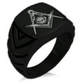 thumbnail image 1 of Tioneer Stainless Steel Freemasons Masonic Sacred Society Chevron Pattern Biker Style Polished Ring, 1 of 1