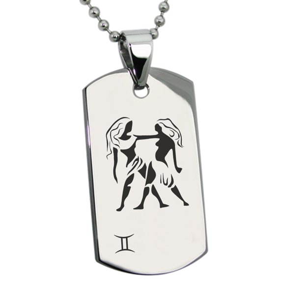 Tioneer Stainless Steel Gemini Astrology Zodiac Sign Engraved Dog Tag Pendant