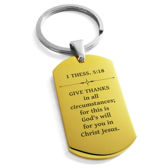 Tioneer Stainless Steel Give Thanks 1 Thessalonians 5:18 Dog Tag Keychain Keyring