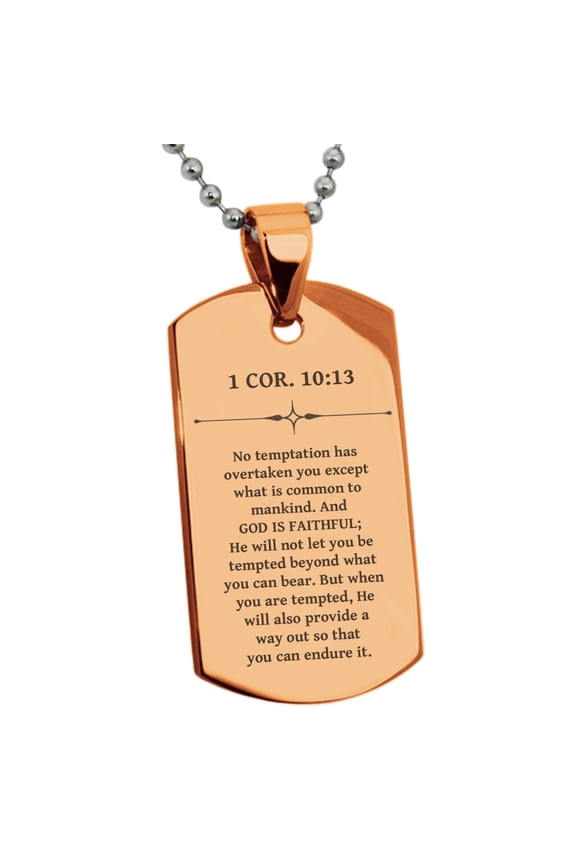 Stainless Steel God Is Faithful 1 Corinthians 10:13 Dog Tag Pendant Necklace