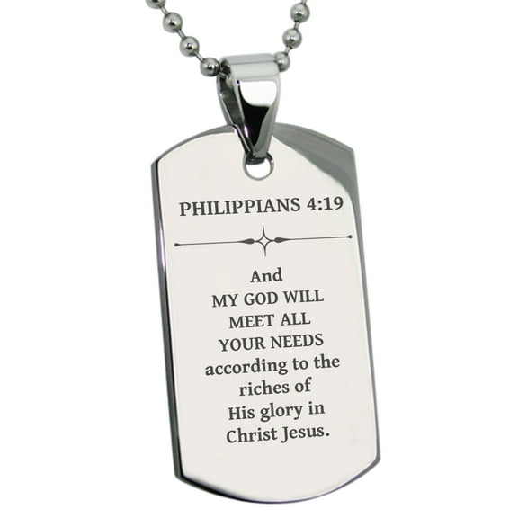 Tioneer Stainless Steel God Provides Philippians 4:19 Dog Tag Pendant Necklace