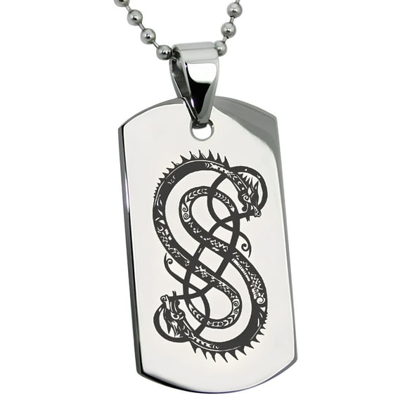Tioneer Stainless Steel God of Mischief Loki Viking Norse Engraved CZ Dog Tag Pendant Necklace