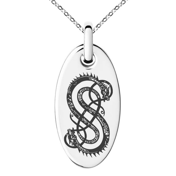 Tioneer Stainless Steel God of Mischief Loki Viking Norse Engraved Small Oval Charm Pendant Necklace