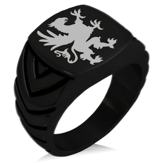 Tioneer Stainless Steel Grandiose Griffin Chevron Pattern Biker Style Polished Ring