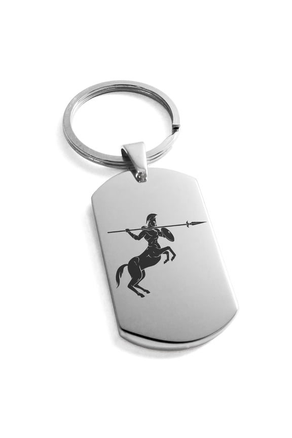Stainless Steel Greek Mythology Centaur Engraved Dog Tag Keychain Keyring