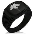 thumbnail image 1 of Tioneer Stainless Steel Greek Mythology Cerberus CZ Ribbed Needle Stripe Pattern Biker Style Polished Ring, 1 of 1