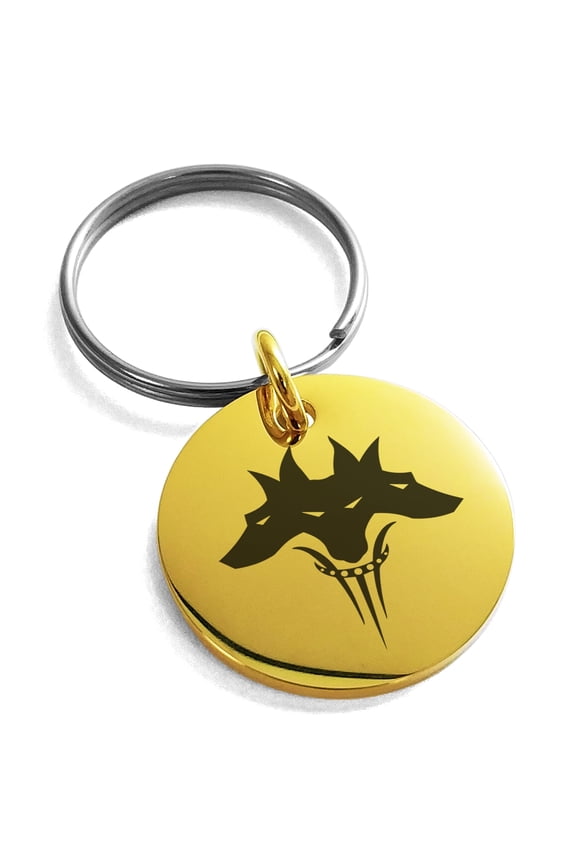 Stainless Steel Greek Mythology Cerberus Engraved Small Medallion Circle Charm Keychain Keyring