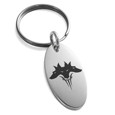 Tioneer Stainless Steel Greek Mythology Cerberus Engraved Small Oval Charm Keychain Keyring