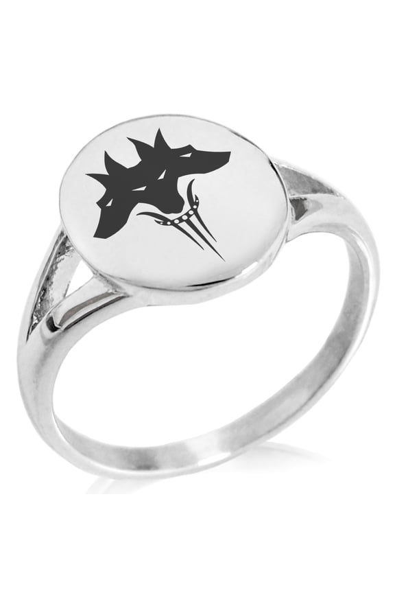Stainless Steel Greek Mythology Cerberus Minimalist Oval Top Polished Statement Signet Ring