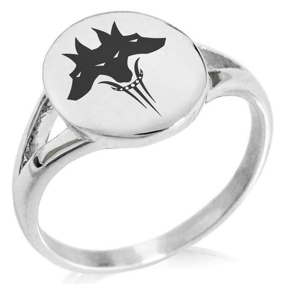 Tioneer Stainless Steel Greek Mythology Cerberus Minimalist Oval Top Polished Statement Signet Ring