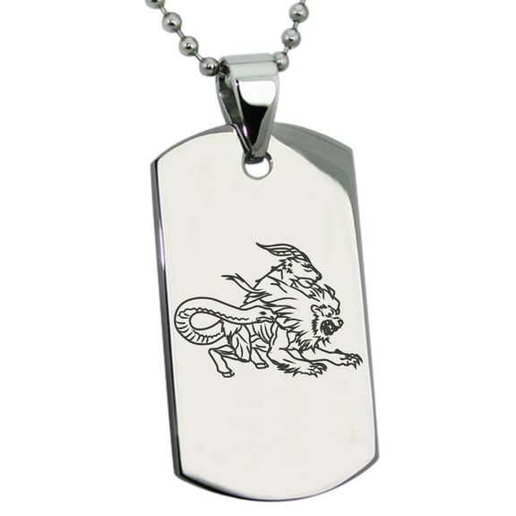 Tioneer Stainless Steel Greek Mythology Chimera Engraved Dog Tag Pendant Necklace