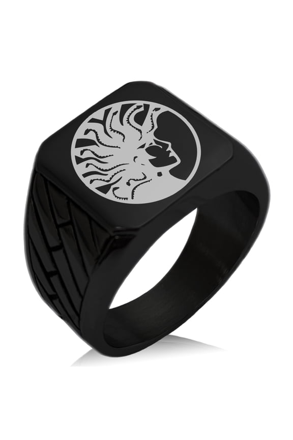 Stainless Steel Greek Mythology Medusa Geometric Pattern Biker Style Polished Ring