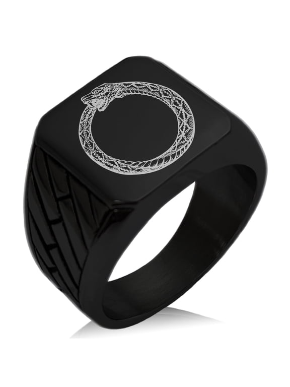 Stainless Steel Greek Mythology Ouroboros Geometric Pattern Biker Style Polished Ring