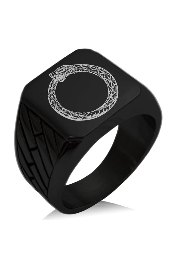 Stainless Steel Greek Mythology Ouroboros Geometric Pattern Biker Style Polished Ring
