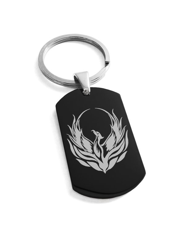 Stainless Steel Greek Mythology Phoenix Engraved Dog Tag Keychain Keyring