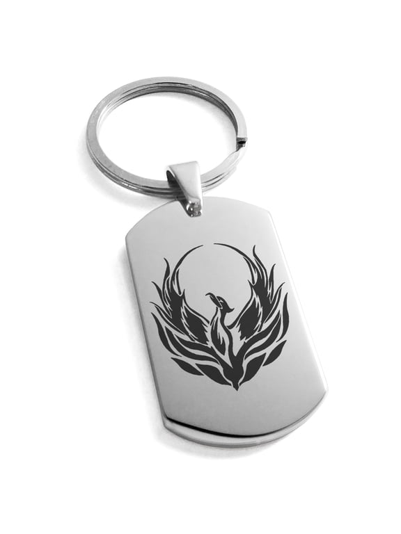 Stainless Steel Greek Mythology Phoenix Engraved Dog Tag Keychain Keyring