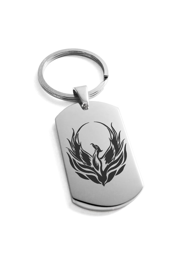 Stainless Steel Greek Mythology Phoenix Engraved Dog Tag Keychain Keyring