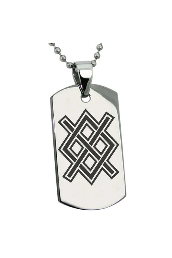 Stainless Steel Gungnir Rune Viking Norse Engraved Dog Tag Pendant CZ Necklace