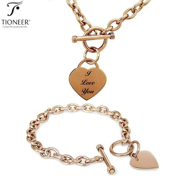 Tioneer Stainless Steel Heart Charm Bracelet / Necklace Oval Links or Hardware Link