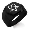 thumbnail image 1 of Tioneer Stainless Steel Heartagram Engraved Hexagon Crest Flat Top Biker Style Polished Ring, 1 of 1