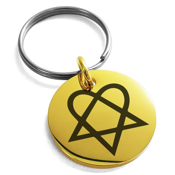 Tioneer Stainless Steel Heartagram Engraved Small Medallion Circle Charm Keychain Keyring