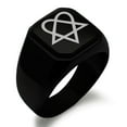 thumbnail image 1 of Tioneer Stainless Steel Heartagram Engraved Square Flat Top Biker Style Polished Signet Ring, 1 of 2