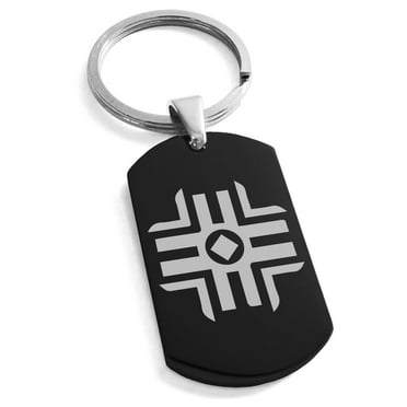 Tioneer Stainless Steel Holy Magic Rune Engraved Dog Tag Keychain Keyring
