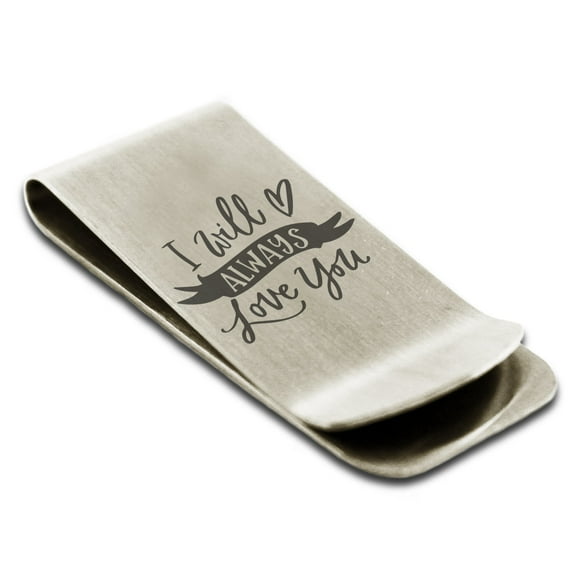 Tioneer Stainless Steel I Will Always Love You Engraved Money Clip Credit Card Holder
