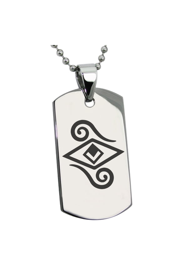 Stainless Steel Illusionism Magic Rune Engraved Dog Tag Pendant Necklace