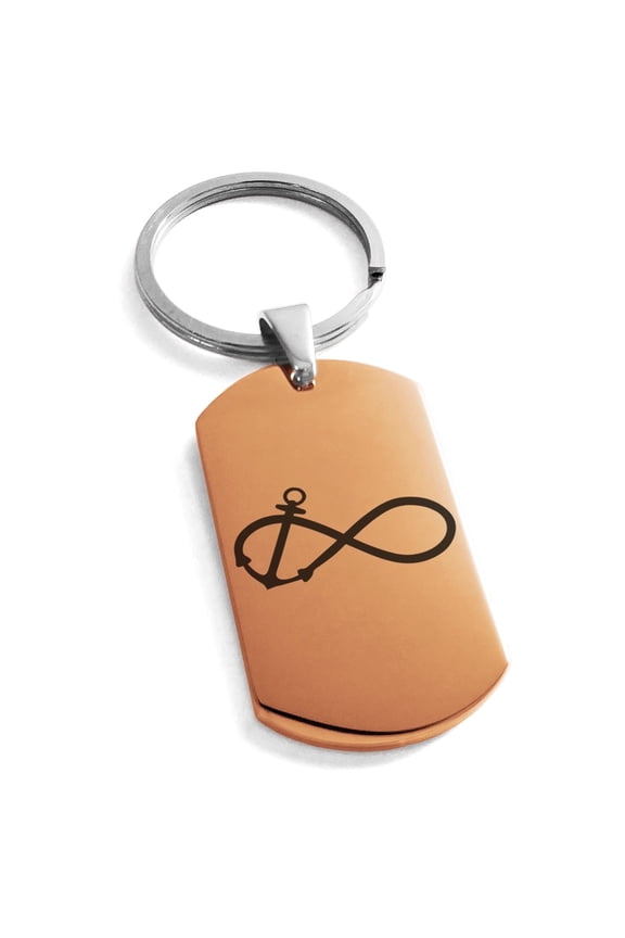 Stainless Steel Infinity Nautical Anchor Engraved Dog Tag Keychain Keyring