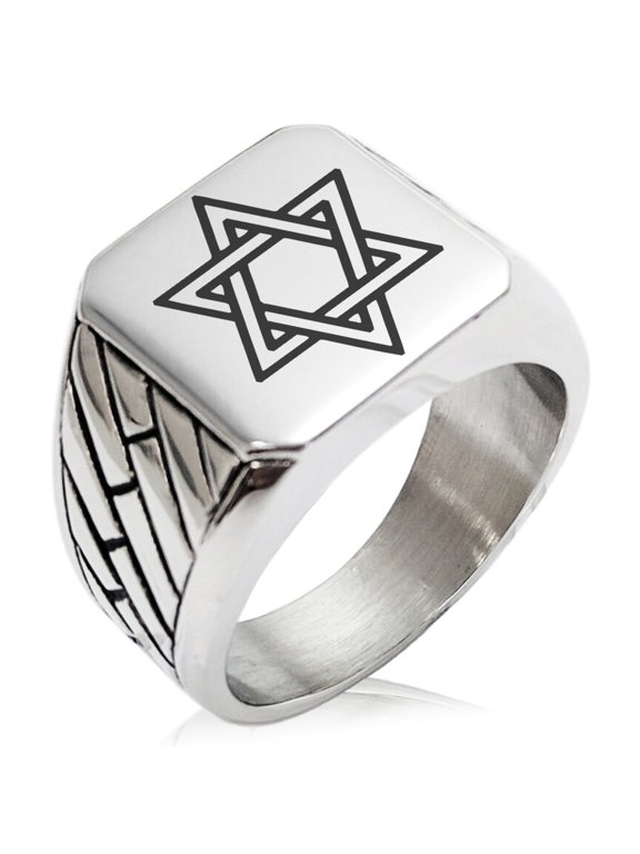 Stainless Steel Interlocking Hexagram Star of David Geometric Pattern Biker Style Polished Ring