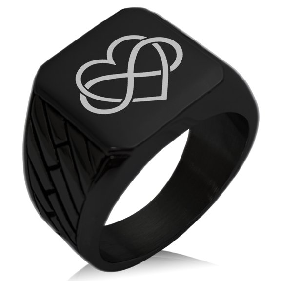 Tioneer Stainless Steel Intertwined Infinity Heart Geometric Pattern Biker Style Polished Ring