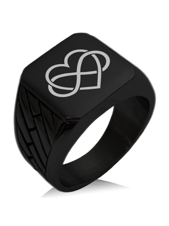 Stainless Steel Intertwined Infinity Heart Geometric Pattern Biker Style Polished Ring