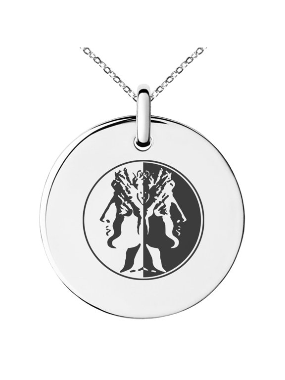 Stainless Steel Janus Greek God of Beginnings Engraved Small Medallion Circle Charm Pendant Necklace