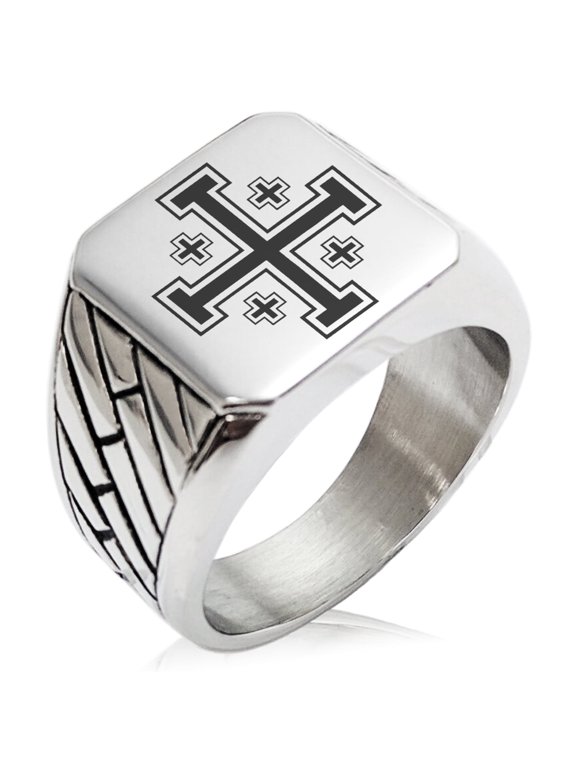 Stainless Steel Jerusalem Cross Geometric Pattern Biker Style Polished Ring