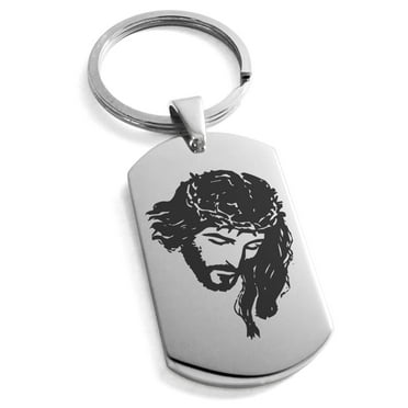 Tioneer Stainless Steel Jesus Crucified Engraved Dog Tag Keychain Keyring