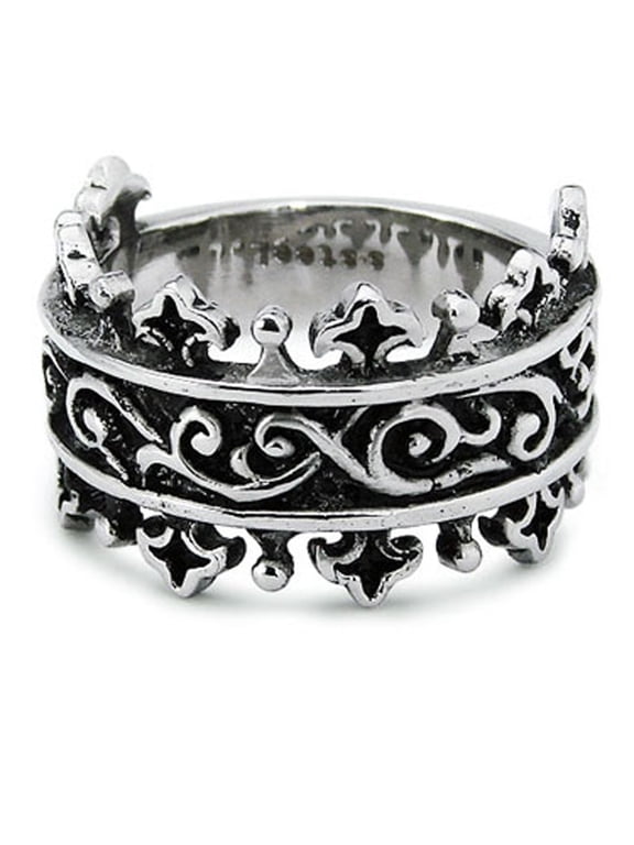 Stainless Steel King's Crown Biker Style Ring