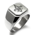 thumbnail image 1 of Tioneer Stainless Steel Knightly Fleur De Lis Engraved Square Flat Top Biker Style Polished Signet Ring, 1 of 1