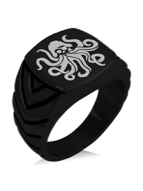Stainless Steel Kraken Octopus Pirate Skull Chevron Pattern Biker Style Polished Ring