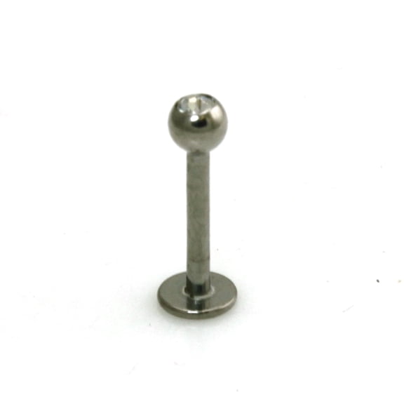 Tioneer Stainless Steel Labret Style Bezeled White CZ Gem Lip Piercing Ring Body Jewelry