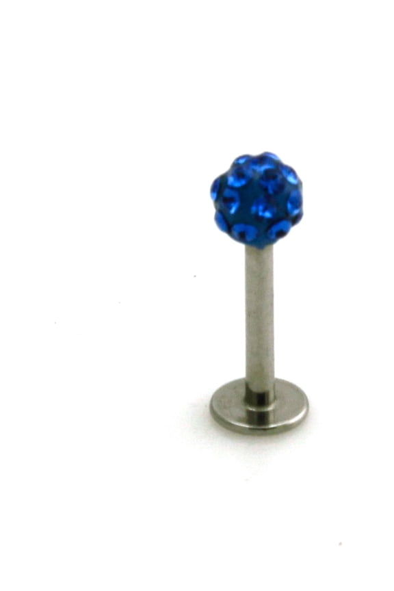 Stainless Steel Labret Style Blue Cubic Zirconia Lip Piercing Ring Body Jewelry