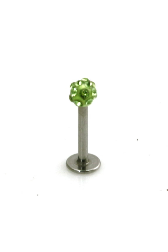 Stainless Steel Labret Style Lime Green Cubic Zirconia Lip Piercing Ring Body Jewelry