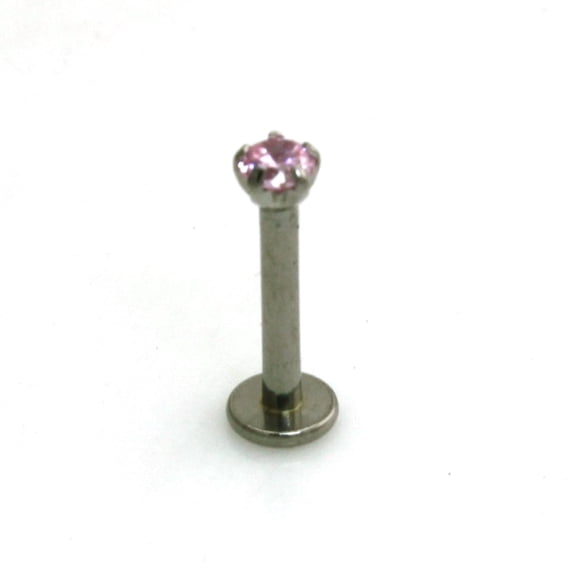 Tioneer Stainless Steel Labret Style Sparking Pink Beauty Mark Lip Piercing Ring Body Jewelry