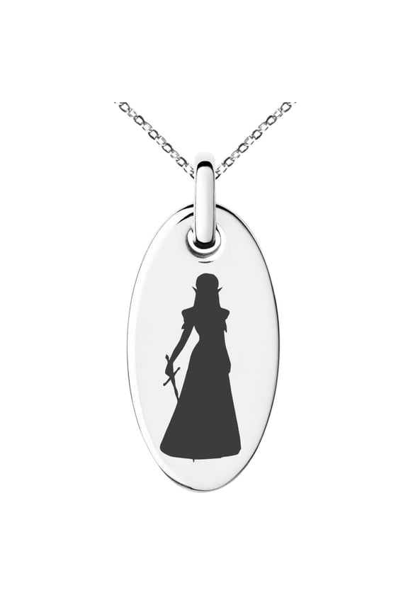 Stainless Steel Legend of Zelda Princess Zelda Engraved Small Oval Charm Pendant Necklace